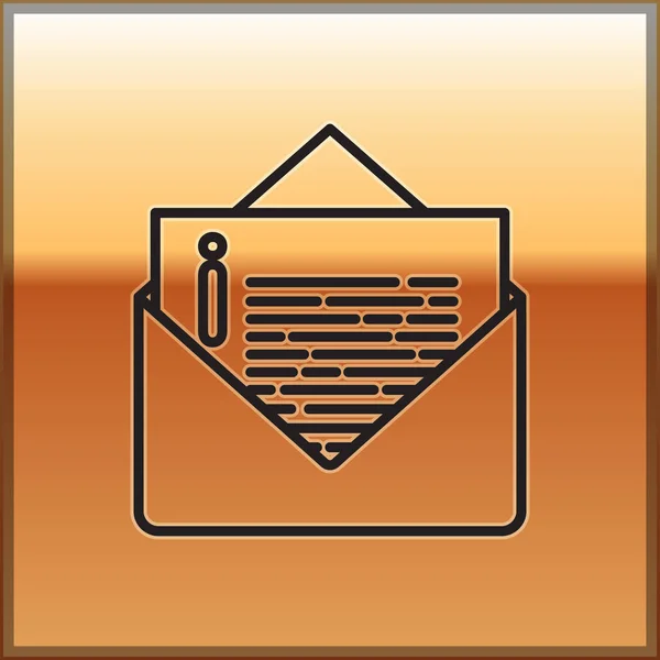 Ligne noire Icône de l'enveloppe isolée sur fond or. Message électronique symbole de lettre. Illustration vectorielle — Image vectorielle