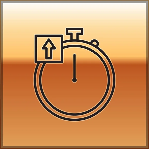 Schwarze Linie Stoppuhr Symbol isoliert auf goldenem Hintergrund. Zeitzeichen. Chronometerzeichen. Vektorillustration — Stockvektor