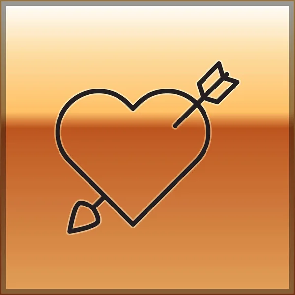 Linha preta símbolo Amour com coração e ícone de seta isolado no fundo de ouro. Um sinal de amor. Símbolo dos namorados. Ilustração vetorial —  Vetores de Stock