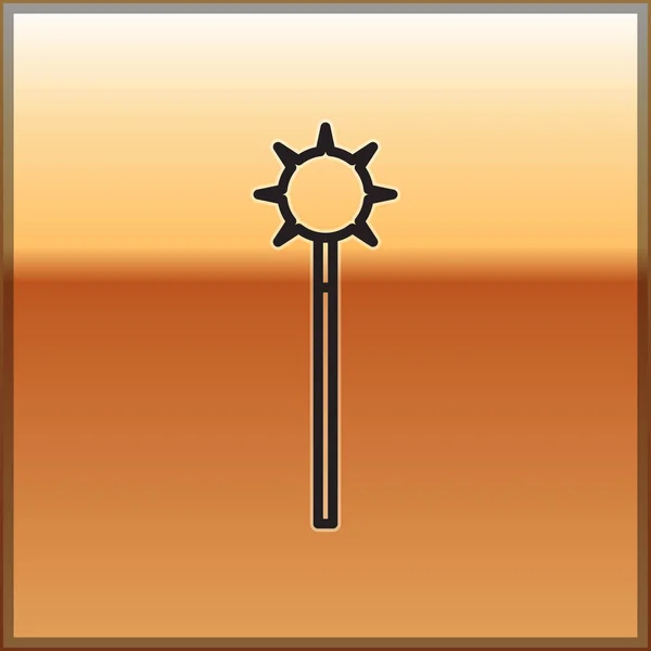 Schwarze Linie mittelalterliche Kettenmace Ball Symbol isoliert auf goldenem Hintergrund. Mittelalterliche Waffe. Vektorillustration — Stockvektor