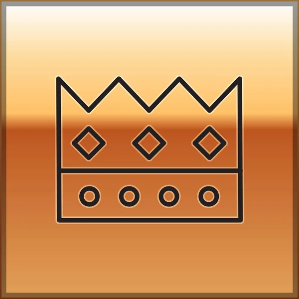 Icono de corona King de línea negra aislado sobre fondo dorado. Ilustración vectorial — Vector de stock