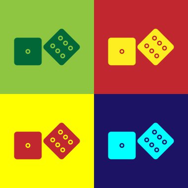 Renkli Oyun zar simgesi renk arkaplanında izole edildi. Kumarhane kumarı. Vektör İllüstrasyonu