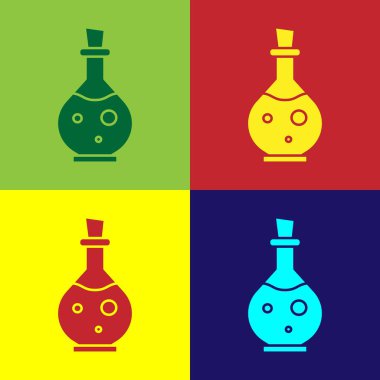 Renkli arka planda izole edilmiş sihirli iksir ikonu olan renkli cam şişe. Bilgisayar oyunu varlığı. Vektör İllüstrasyonu