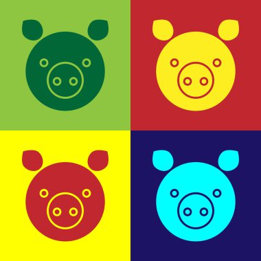 Renkli domuz burcu simgesi renk arkaplanında izole edilmiş. Astrolojik yıldız falı koleksiyonu. Vektör İllüstrasyonu