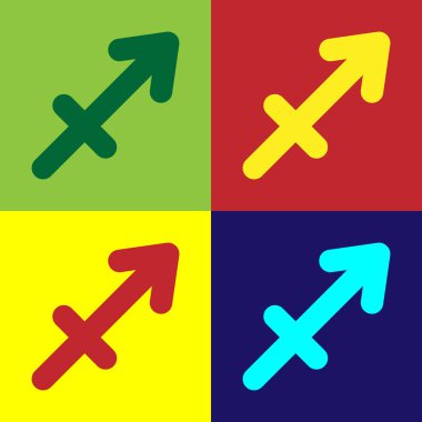 Renk arkaplanında yay burcu simgesi izole edilmiş. Astrolojik yıldız falı koleksiyonu. Vektör İllüstrasyonu