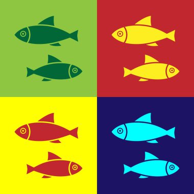 Renkli Balık simgesi renk arkaplanında izole edildi. Vektör İllüstrasyonu