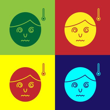 Renkli yüksek vücut sıcaklığı ya da renk arkaplan üzerinde izole edilmiş ateş ikonu. Hastalık, soğuk algınlığı, grip belirtileri. Vektör İllüstrasyonu