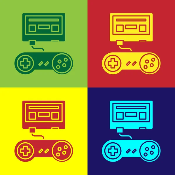 Console de jeu vidéo couleur avec icône joystick isolée sur fond couleur. Illustration vectorielle — Image vectorielle