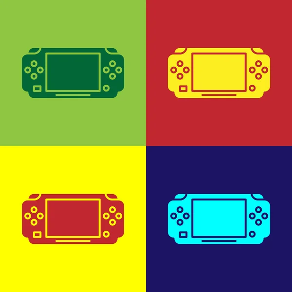 Icône de console de jeu vidéo portable couleur isolée sur fond couleur. Panneau de jeu. Concept de jeu. Illustration vectorielle — Image vectorielle