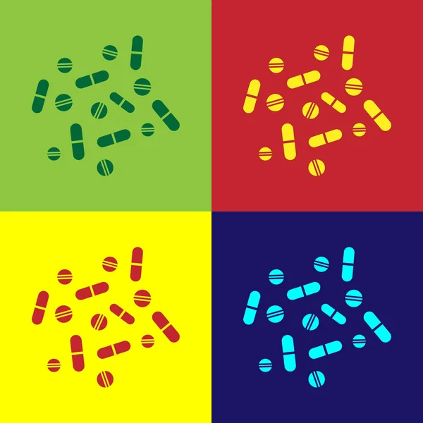 Χρώμα φάρμακο χάπι ή δισκίο εικονίδιο απομονώνονται στο φόντο χρώμα. Χάπι καψακίου και σημάδι ναρκωτικών. Σχεδιασμός φαρμακείου. Εικονογράφηση διανύσματος — Διανυσματικό Αρχείο