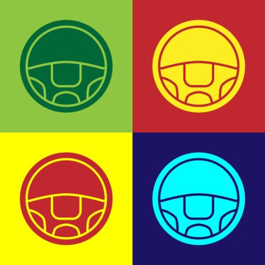 Renkli direksiyon simgesi renk arkaplanda izole edildi. Araba tekeri ikonu. Vektör İllüstrasyonu