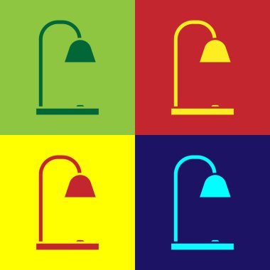Renkli masa lambası simgesi renk arkaplanında izole edildi. Vektör İllüstrasyonu