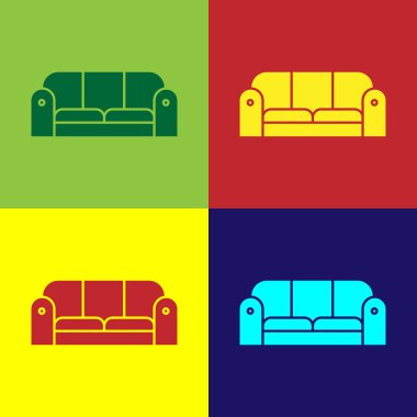 Renk arkaplanı üzerine izole edilmiş renkli kanepe simgesi. Vektör İllüstrasyonu