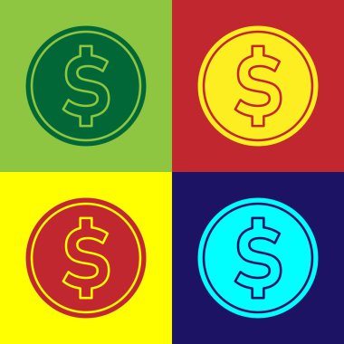 Renk arkaplanında dolar sembolü simgesi olan renk parası. Bankacılık işareti. Para sembolü. Vektör İllüstrasyonu