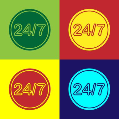 Renk arkaplanında 24 saatlik simge izole edildi. Tüm gün döngü simgesi. 24 saat hizmet sembolü. Vektör İllüstrasyonu