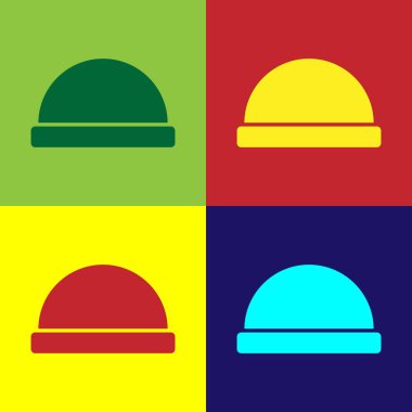 Renkli Beanie şapka simgesi arkaplanda izole edildi. Vektör İllüstrasyonu