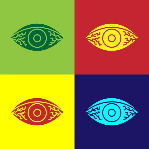 Farbe rötliches Auge aufgrund viraler, bakterieller oder allergischer Bindehautentzündung Symbol auf farbigem Hintergrund isoliert. Vektorillustration — Stockvektor