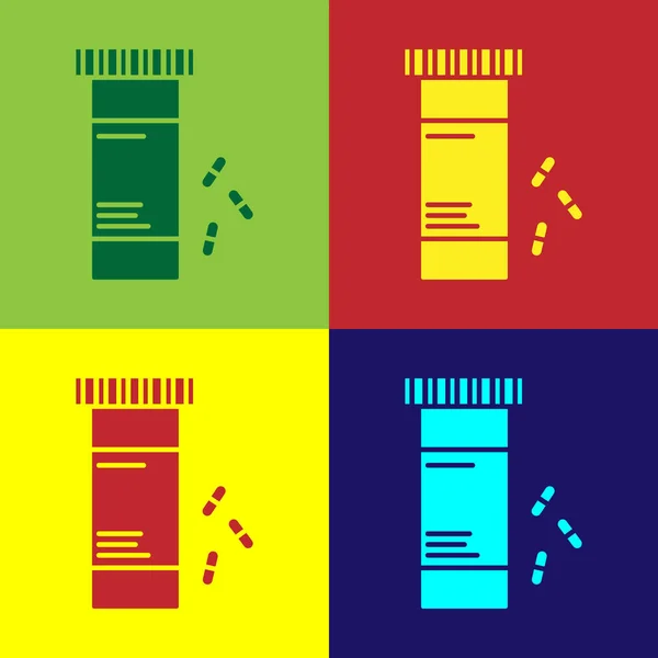 Color Medicine bottle and pills icon isolated on color background. Bottle pill sign. Pharmacy design. Vector Illustration — 스톡 벡터