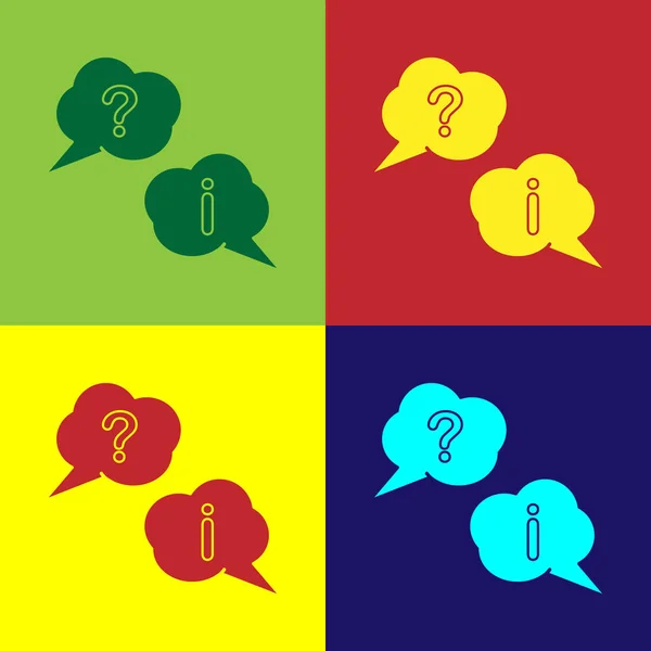 Color Speech bubbles with Question and Exclamation icon isolated on color background. FAQ sign. Copy files, chat speech bubble and chart. Vector Illustration — Stock Vector