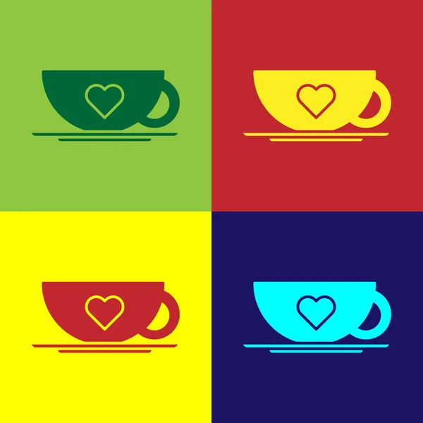 Kolor filiżanka kawy i ikona serca izolowane na tle koloru. Kawa dla zakochanych w Walentynki. Ilustracja wektora — Wektor stockowy