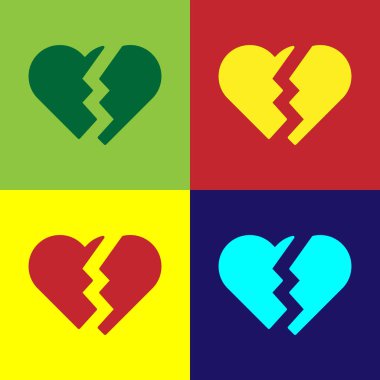 Kırık kalp ya da boşanma simgesi renk arkaplanında izole edilmiş. Aşk sembolü. Sevgililer Günü. Vektör İllüstrasyonu