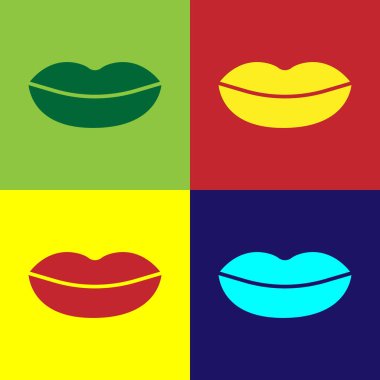 Renkli gülümseyen dudak simgesi renk arkaplanında izole. Gülümse. Vektör İllüstrasyonu