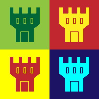 Renkli Kale ikonu renk arkaplanında izole edildi. Kale işareti. Vektör İllüstrasyonu