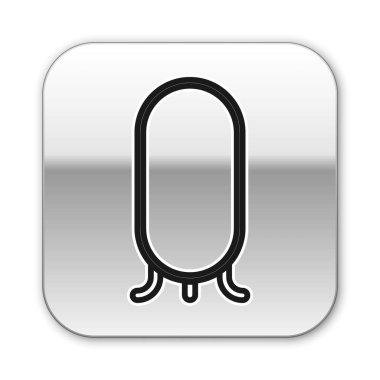 Siyah çizgi Yatak odası için büyük boy ayna, mağazalar, sahne arkası ikonu beyaz arka planda izole. Gümüş kare düğme. Vektör İllüstrasyonu