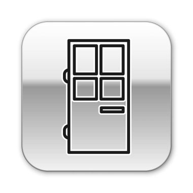 Siyah çizgi kapalı kapı simgesi beyaz arkaplanda izole edildi. Gümüş kare düğme. Vektör İllüstrasyonu