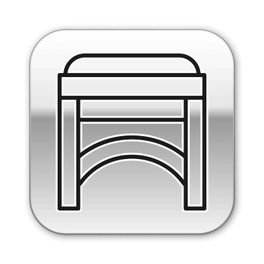 Beyaz arkaplanda siyah çizgi sandalye simgesi izole edildi. Gümüş kare düğme. Vektör İllüstrasyonu