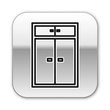 Siyah çizgi kıyafet ikonu beyaz arka planda izole edildi. Gümüş kare düğme. Vektör İllüstrasyonu