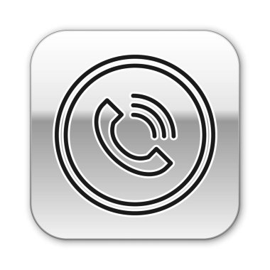 Siyah hat telefon arama simgesi beyaz arkaplanda izole edildi. Gümüş kare düğme. Vektör İllüstrasyonu