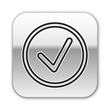 Beyaz arkaplanda siyah çizgi işaretli daire simgesi izole edildi. Seçim düğmesi işareti. İşaretleme sembolü. Gümüş kare düğme. Vektör İllüstrasyonu