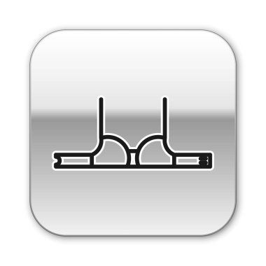 Siyah çizgi sütyen simgesi beyaz arkaplanda izole edildi. Kadın iç çamaşırı. Gümüş kare düğme. Vektör İllüstrasyonu