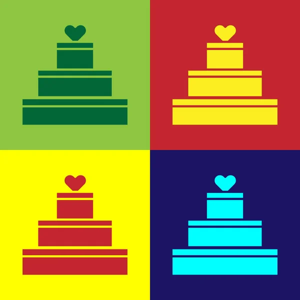 Farbe Hochzeitstorte mit Herz-Symbol isoliert auf farbigem Hintergrund. Valentinstag-Symbol. Vektorillustration — Stockvektor