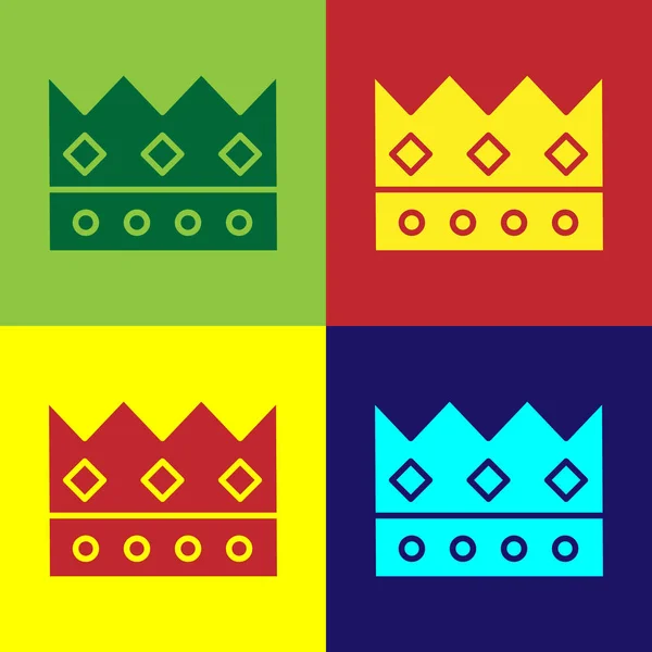 Színes király korona ikon elszigetelt színes háttér. Vektorillusztráció — Stock Vector