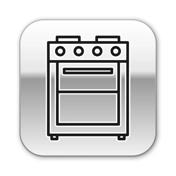 黒い線白い背景に孤立したOvenアイコン。ガスオーブンのサインを保存します。銀四角形のボタン。ベクターイラスト — ストックベクタ