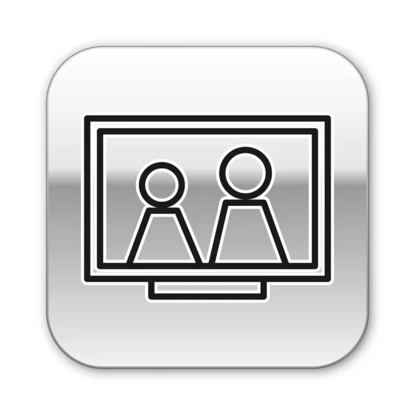 Ligne noire Cadre photo sur icône de table isolé sur fond blanc. Bouton carré argenté. Illustration vectorielle — Image vectorielle