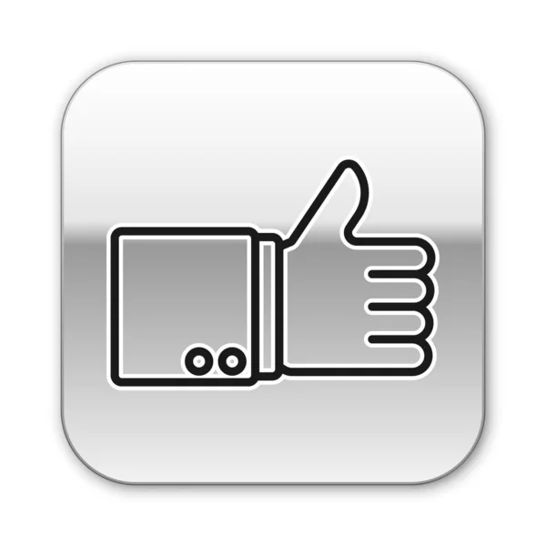 Zwarte lijn Hand duim omhoog pictogram geïsoleerd op witte achtergrond. Zilveren vierkante knop. Vector Illustratie — Stockvector