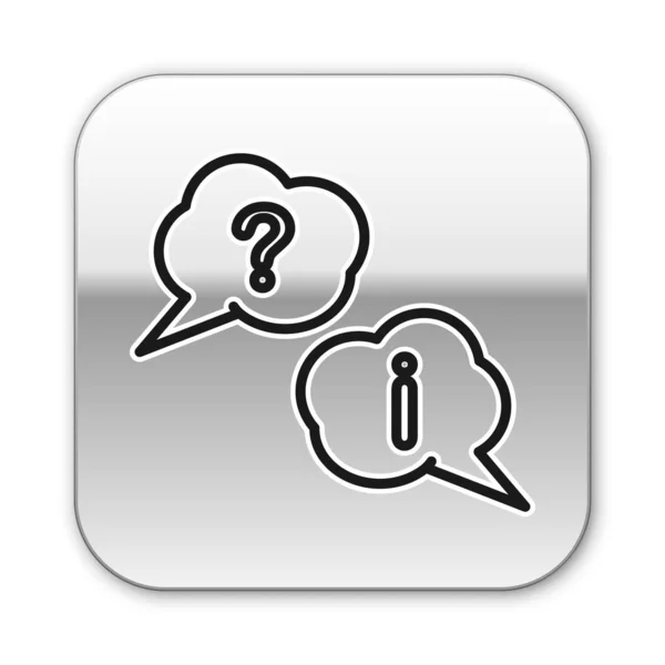 Black line Speech bubbles with Question and Exclamation icon isolated on white background. FAQ sign. Copy files, chat speech bubble and chart. Silver square button. Vector Illustration — Stock Vector