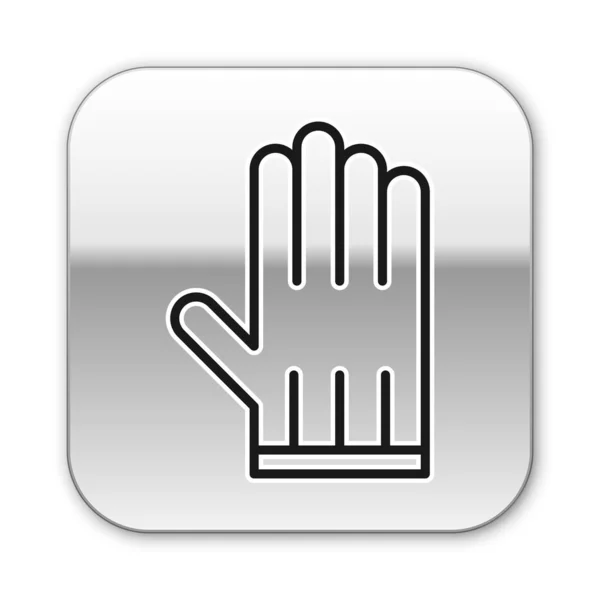 Black line Leather glove icon isolated on white background. Silver square button. Vector Illustration — 스톡 벡터