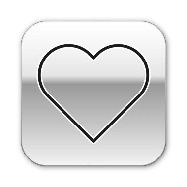 Siyah çizgi kalp simgesi beyaz arkaplanda izole edildi. Romantik sembol, bağlanma, tutku ve düğün. Sevgililer Günü sembolü. Gümüş kare düğme. Vektör İllüstrasyonu