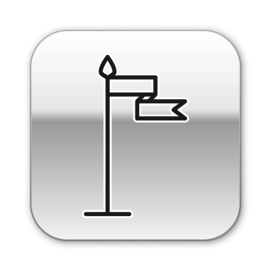 Siyah çizgi Ortaçağ bayrağı simgesi beyaz arkaplanda izole edildi. Bir kral ya da kraliçe tarafından yönetilen ülke, devlet ya da bölge. Gümüş kare düğme. Vektör İllüstrasyonu