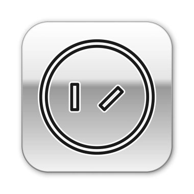 Siyah çizgi yuvarlak tahta kalkan ikonu beyaz arkaplanda izole edilmiş. Güvenlik, güvenlik, koruma, mahremiyet, koruma kavramı. Gümüş kare düğme. Vektör İllüstrasyonu