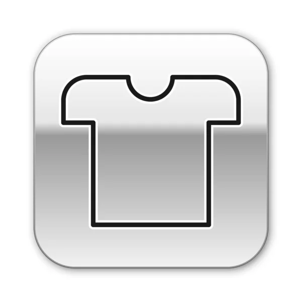 Black line T-shirt icon isolated on white background. Silver square button. Vector Illustration — 스톡 벡터