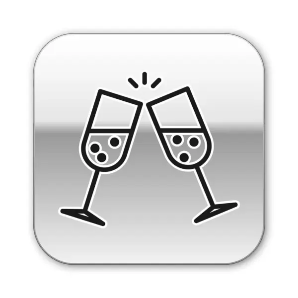 Černá čára Skleněná ikona šampaňského izolovaná na bílém pozadí. Stříbrný knoflík. Vektorová ilustrace — Stockový vektor