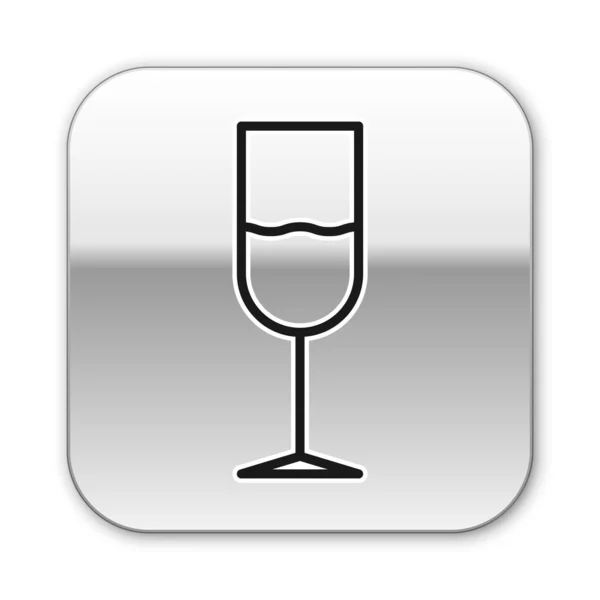 Svart linje Vin glasikon isolerad på vit bakgrund. Vinäger ikonen. Goblet-symbol. Glasvaruskylt. Silverfyrkantig knapp. Vektor Illustration — Stock vektor