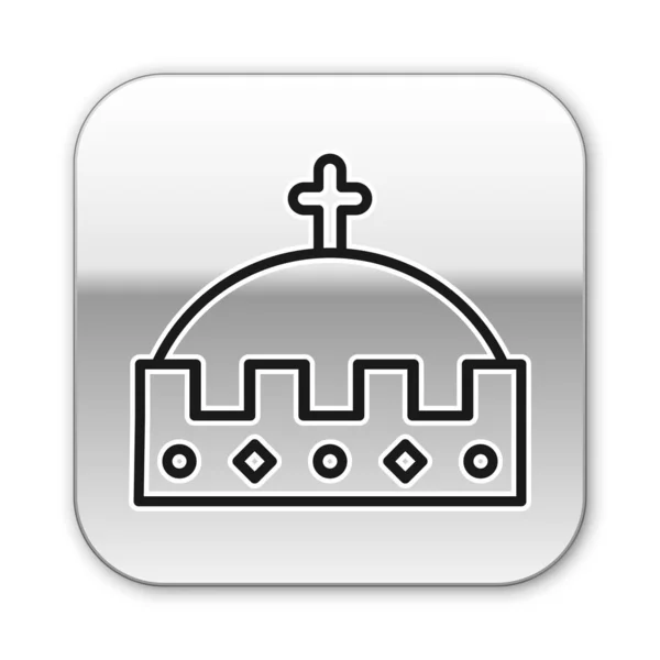 Ligne noire Roi couronne icône isolée sur fond blanc. Bouton carré argenté. Illustration vectorielle — Image vectorielle