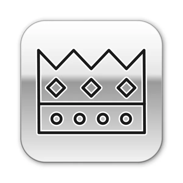 Black line King crown icon isolated on white background. Silver square button. Vector Illustration — 스톡 벡터