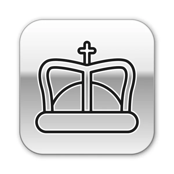 Fekete vonal King korona ikon elszigetelt fehér háttérrel. Ezüst négyzet gomb. Vektorillusztráció — Stock Vector